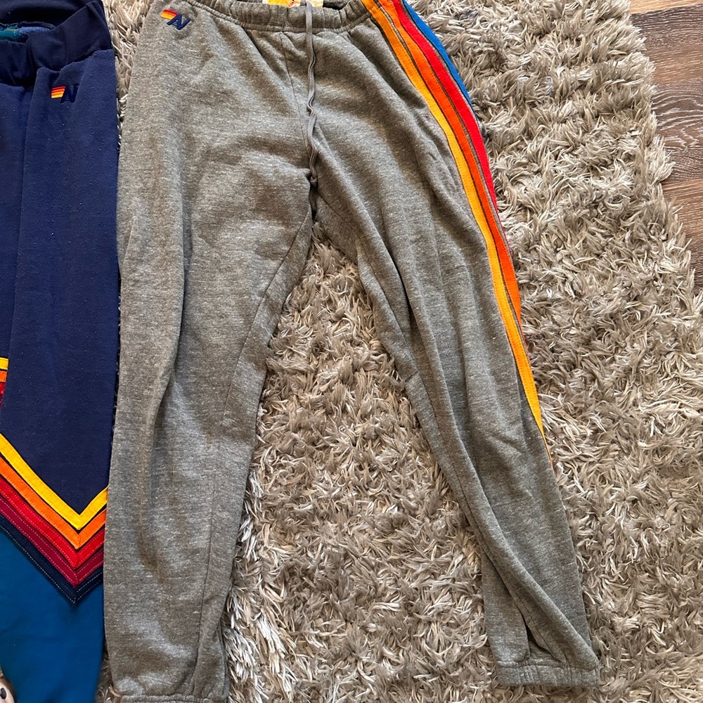 Gray Capris with Rainbow Side Stripes